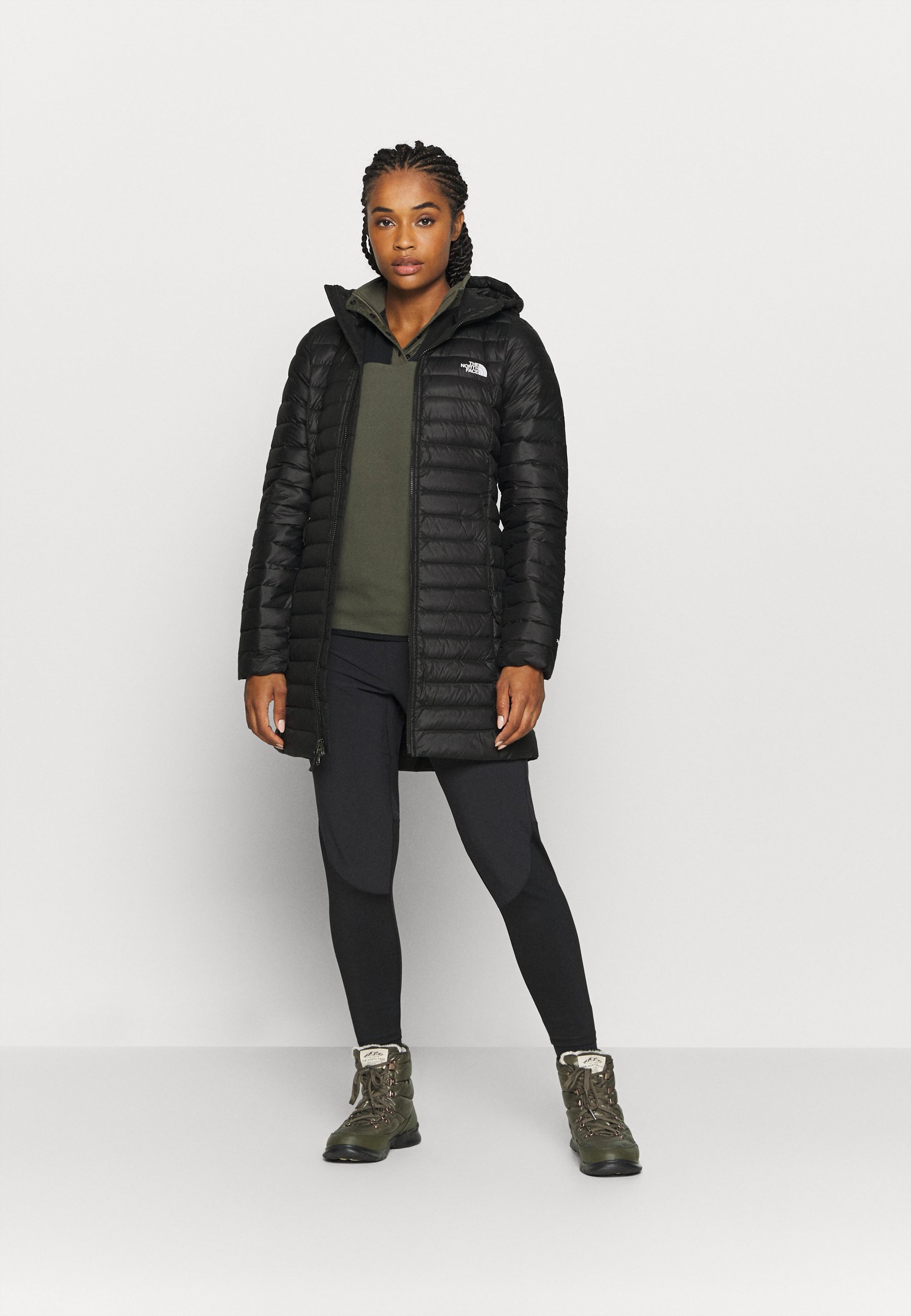 stretch midthigh down parka