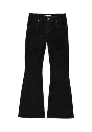 Zwarte flared jeans van een katoenmix, met voorzakken, een knoopsluiting en subtiele stikseldetails langs de naden.