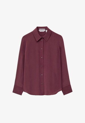 Bordeauxfarbenes Hemd mit Knopfleiste, Kragen, langen Ärmeln und leicht abgerundetem Saum. Hergestellt aus glattem, leichtem Stoff mit einem subtilen Glanz.