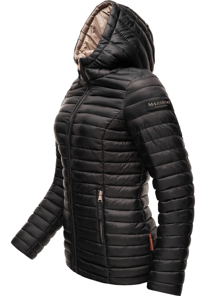 MARIKOO Basic gewatteerde damesjas kort met capuchon Radaa 16 XS-6XL, zwart, L