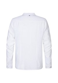 Witte langarmshirt van lichtgewicht stof, met een button-down kraag en knopenmanchetten, met een eenvoudig ontwerp zonder patronen.