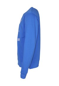 Niebieska bluza z długimi rękawami, ściągaczami przy mankietach i w pasie. Posiada subtelny tekst z przodu oraz okrągły dekolt. Wykonana z miękkiego materiału bawełnianego.