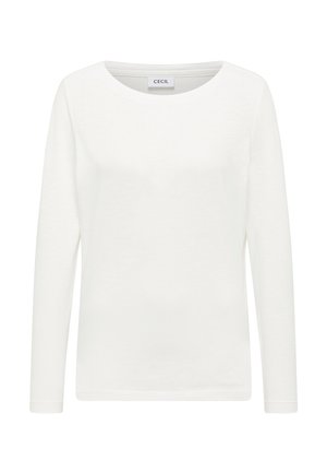 Witte lange mouwen t-shirt van zachte stof, met een ronde halslijn en een standaard pasvorm. Geen patronen of extra versieringen aanwezig.