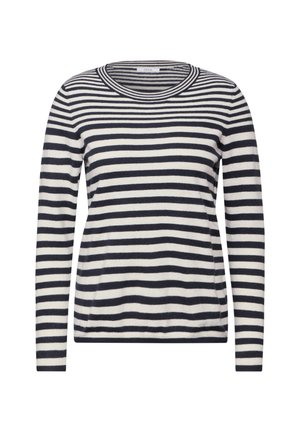 Gestreepte longsleeve top in navy en roomkleur. Zachte stof met een ronde halslijn en een rechte pasvorm. Kenmerkt zich door horizontale strepen die gelijkmatig zijn verspreid.