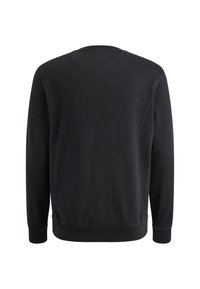Felpa nera con collo rotondo, maniche lunghe e polsini a costina. Realizzata in morbido cotone. Design semplice e senza ornamenti.
