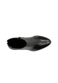Czarne skórzane botki do kostki z ostrym noskiem, zamkiem błyskawicznym po boku i gładką fakturą. Elegancki i minimalistyczny design.