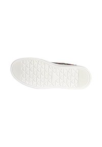 Rubberen sneakersole met een witte basis, gekenmerkt door een gestructureerd diamantpatroon voor grip. Geen zichtbare branding of duidelijke kleurdetails.