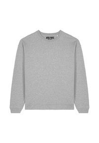 Felpa grigia realizzata in un tessuto morbido, con collo rotondo a costine, maniche lunghe e silhouette cropped. Design semplice, senza fantasie.