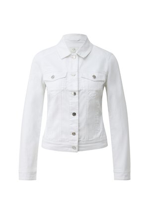 Witte spijkerjasje met lange mouwen, knoopsluiting aan de voorkant, kraag en twee borstzakken met knoopkleppen.