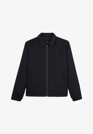 Veste noire zippée, manches longues, poches latérales, poignets élastiques et petit logo sur la poitrine gauche, col.