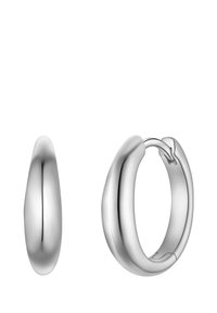 Pendientes de aro de plata pulida con un diseño suave y redondeado. Cuenta con un mecanismo de cierre seguro y un acabado liso y brillante.