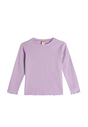 Lila langslouw top gemaakt van ribbelstof, met een ronde halslijn en een gegolfde zoom, zonder zichtbare logo's of patronen.