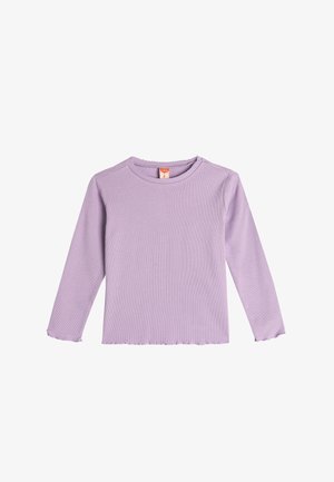 Lila langslouw top gemaakt van ribbelstof, met een ronde halslijn en een gegolfde zoom, zonder zichtbare logo's of patronen.