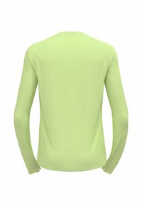 Long-sleeve shirt in light green fabric. Features a simple design with a crew neck and raglan sleeves, no visible patterns or accents.