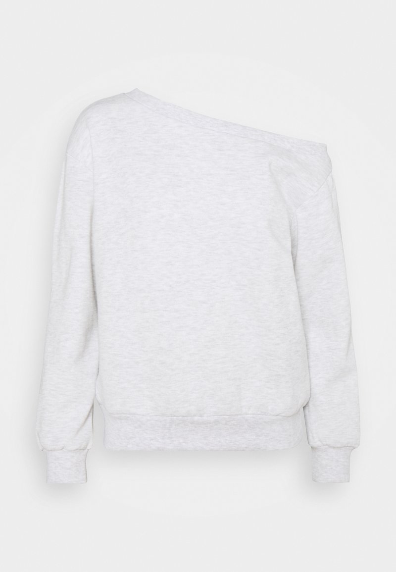 Felpa grigia chiara con una vestibilità comoda, caratterizzata da un colletto morbido e polsini a coste, realizzata in tessuto morbido e testurizzato.