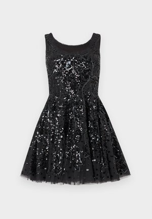 SEQUIN RIBBON SCOOP NECK MICRO DRESS - Robe de soirée - black