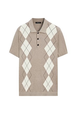 Massimo Dutti, COTTON BLEND DIAMOND PATTERN SHORT SLEEVE POLO SHIRT - Poloshirt - beige