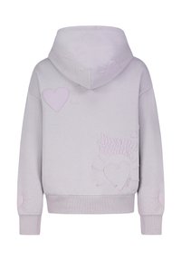 Hoodie in hellem Lavendel mit strukturierten Herz- und Sonnendesigns, gestickten Details sowie einem gerippten Bündchen und Saum.