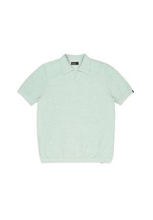 Mintgrünes kurzärmliges Polohemd aus weichem Strickstoff, mit klassischem Kragen, gerippten Bündchen und einem kleinen Logo-Detail.