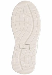 White rubber shoe sole with a textured tread pattern and engraved "legero" logo. Shape is oval with detailed grooves for traction.