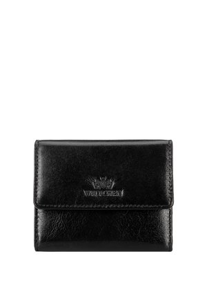 Portefeuille en cuir noir avec fermeture à rabat et logo de marque embossé "Wittchen" au centre avant.