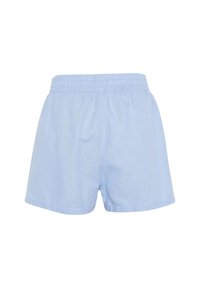 Light blue, cotton shorts with an elastic waistband and a simple design. The fabric has a smooth texture, featuring no patterns or notable accents.