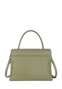 Borsa a tracolla verde in pelle sintetica con un design strutturato, doppie maniglie e una tracolla rimovibile. Texture liscia e accenti minimalisti.