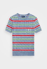 STRIPED CABLE-KNIT SHORT-SLEEVE SWEATER - Print T-shirt - channel blue multi