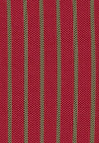 Tessuto con sfondo rosso e strisce verticali verdi, superficie testurizzata con un motivo simile a una rete, design uniforme e ripetitivo.