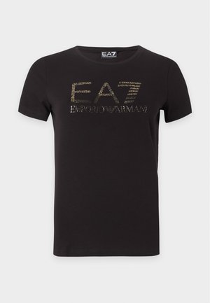 EA7 Emporio Armani, TRAIN VISIBILITY SLIM TEE - T-shirt print - black/gold-coloured