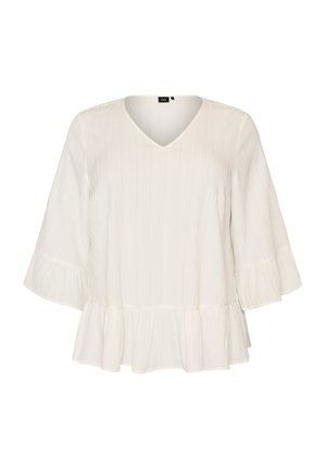 Zizzi, BLUSE MIT STRUKTUR, V-AUSSCHNITT UND RÜSCHEN - Bluse - vanille