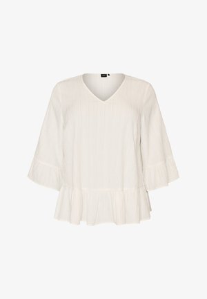 Zizzi, BLUSE MIT STRUKTUR, V-AUSSCHNITT UND RÜSCHEN - Bluse - vanille