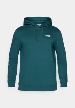 Tyrkysová mikina vyrobená z bavlneného zloženia, s klokankovým vreckom a kapucňou so sťahovacou šnúrkou. Malé biele logo Puma v hornej ľavej časti hrudníka.