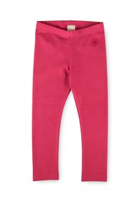 Leggings in cotone rosa con un design aderente, elastico in vita e un piccolo logo ricamato sul lato sinistro. Texture liscia.