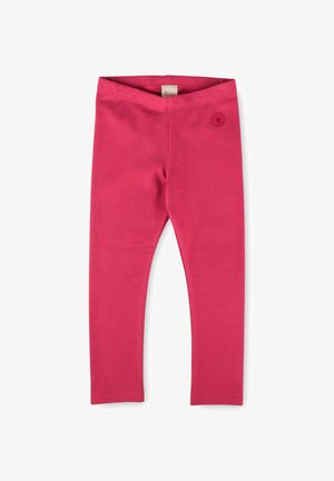 Leggings in cotone rosa con un design aderente, elastico in vita e un piccolo logo ricamato sul lato sinistro. Texture liscia.