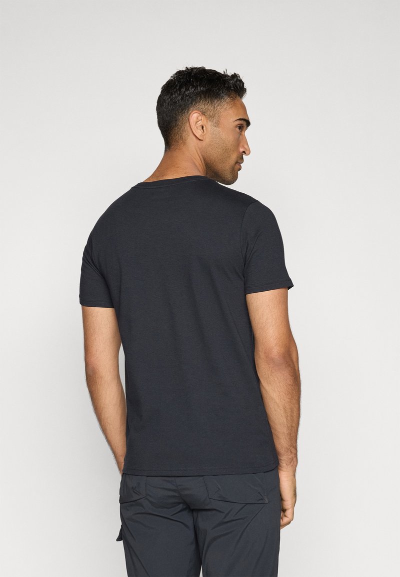 Dunkelgraues T-Shirt mit kurzen Ärmeln, basic Fit, aus Baumwolle, glatte Textur, runder Halsausschnitt, schlichtes Design ohne sichtbare Muster oder Akzente.