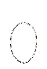 Sølv kædedesign med vekslende flade og runde led. Glat, poleret overflade med en sikker lås. Reflekterende overflade fremhæver designet.