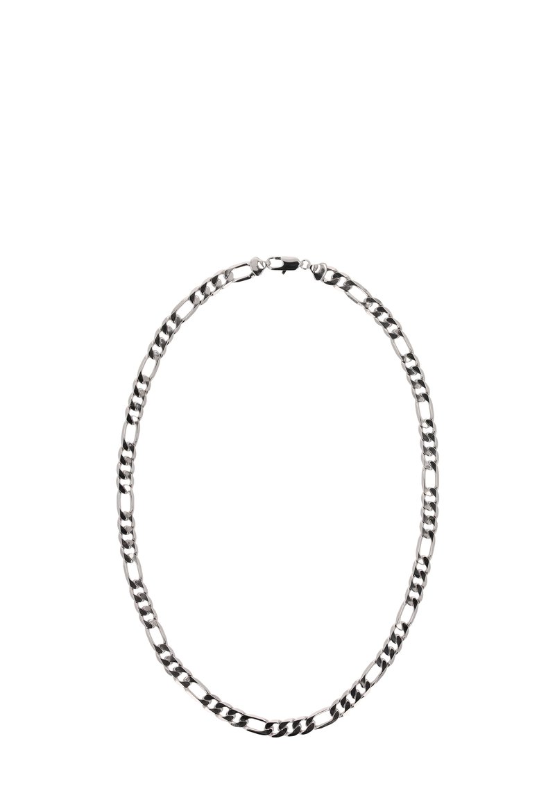 Sølv kædedesign med vekslende flade og runde led. Glat, poleret overflade med en sikker lås. Reflekterende overflade fremhæver designet.