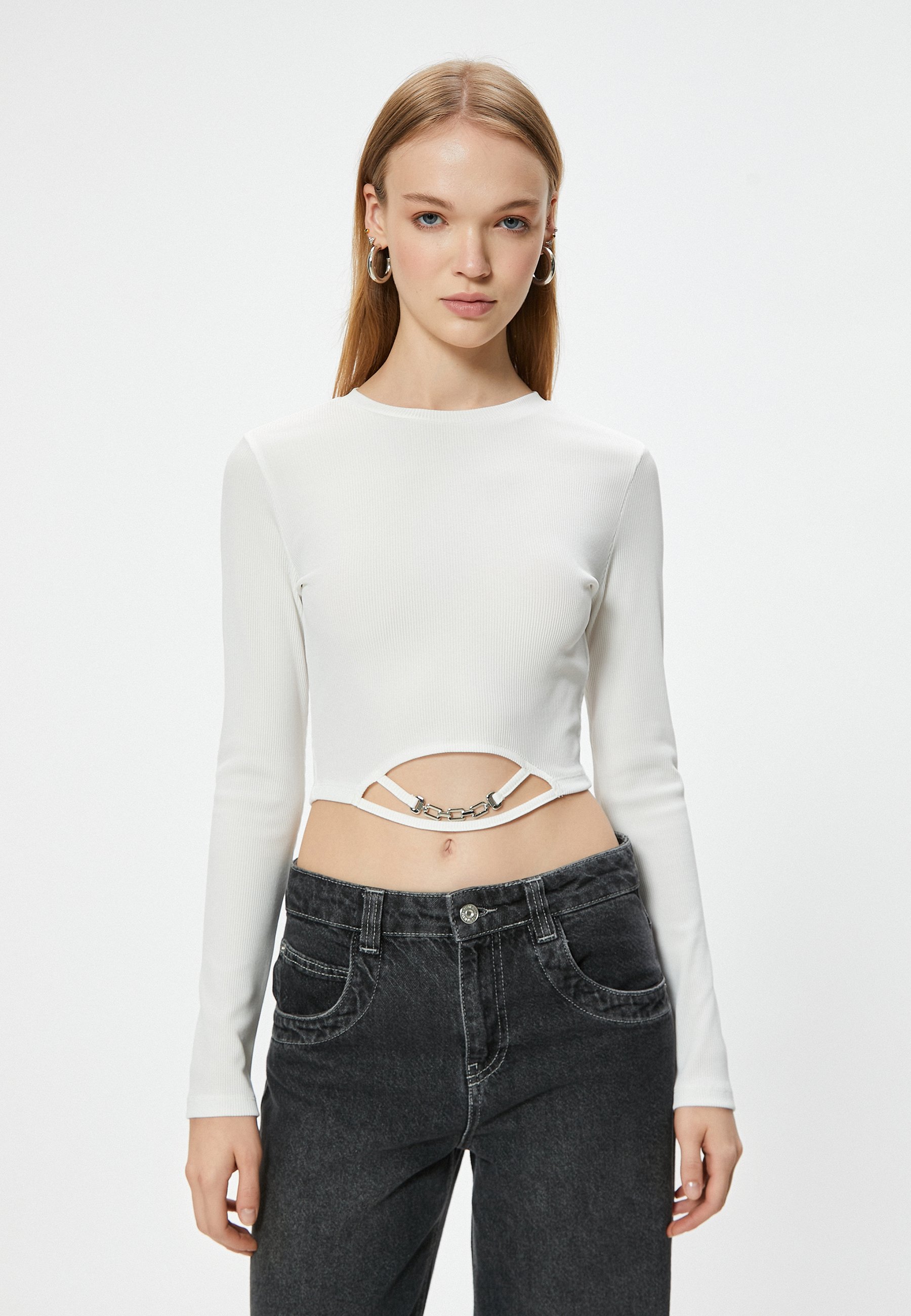 Crop T-Shirt Mit Cut-Out-Detail – Langarm, Gr. S, Grün, Maschinenwaschbar