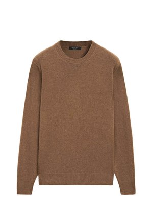 Bruine lange mouwen crewneck trui van zacht breimateriaal met geribde manchetten en zoom.