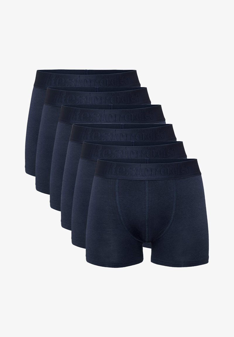 Set med sex marinblå kalsonger av mjukt tyg. Innehåller en midja med präglad logotyp och en åtsittande design för komfort.