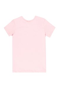 T-shirt a maniche corte in morbido cotone rosa leggero. Presenta un collo rotondo e un design semplice senza grafiche o decorazioni.