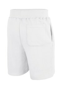 Shorts bianchi in cotone con una cintura elastica, tasche laterali e una tasca posteriore. Design semplice, texture liscia, taglio fino al ginocchio.