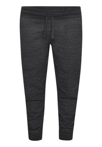 Szenes szürke tréningnadrágok puha, texturált anyagból. Rugalmas derékrésszel, húzózsinórral és szűkített szárvégekkel rendelkeznek.