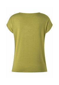 Korte mouwen groene shirt van zachte stof, met een ronde halslijn en een ontspannen pasvorm zonder extra patronen of accenten.