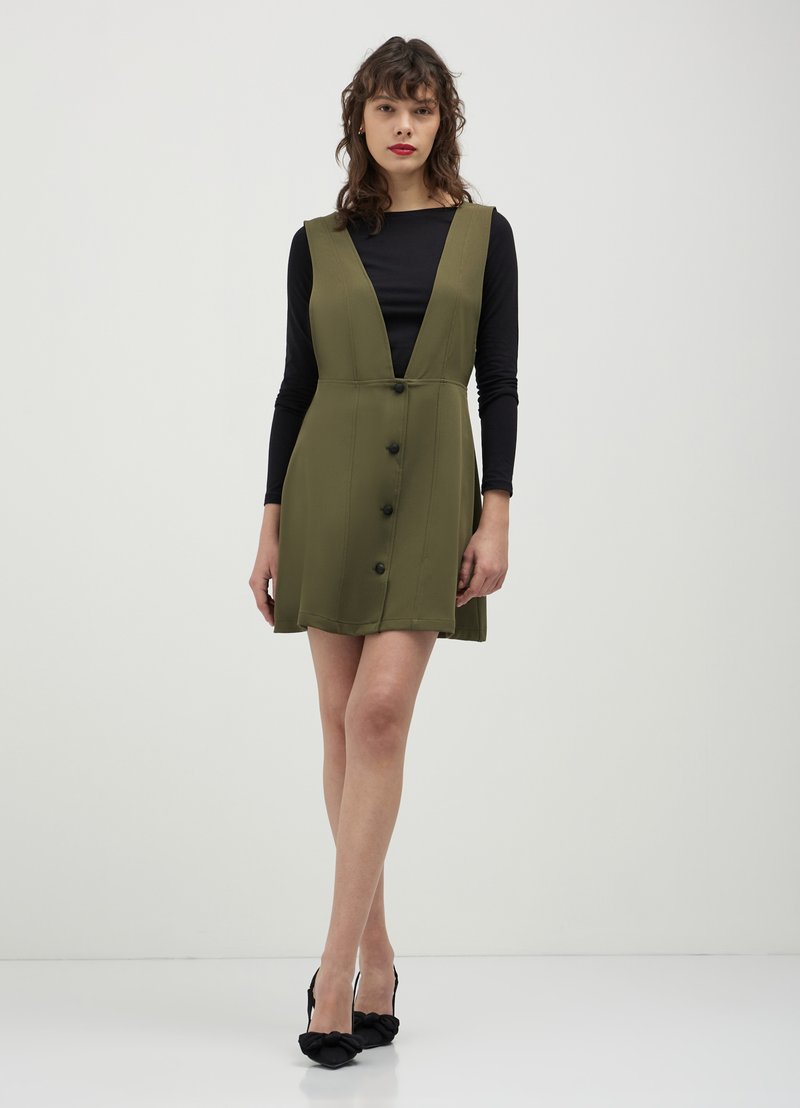 Vestito Estivo Aderente A Coste Donna | Scollo A V, Maniche Corte, Tinta Unita Verde, Taglia S