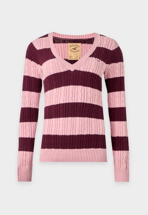 Hollister Co., CABLE ICON V NECK - Svetrík - light pink/bordeaux