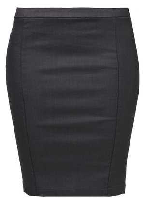 Czarna ołówkowa spódnica do kolan o dopasowanym kroju z subtelnymi pionowymi przeszyciami po bokach z przodu.