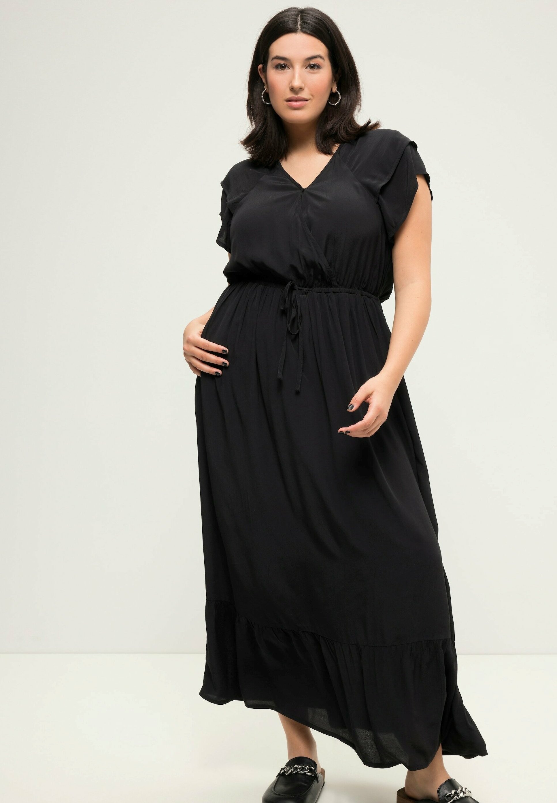 Studio Untold Damen Maxikleid Übergrößen - Glänzender Jacquard Mit V-Ausschnitt