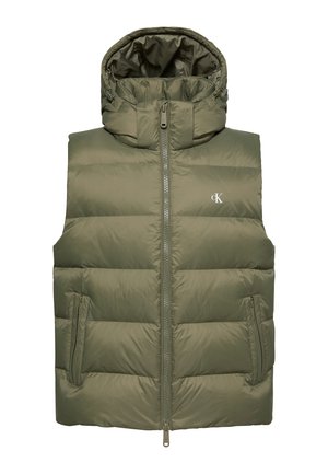 Calvin Klein Jeans, SVLS NYLON ZIP OFF HOOD DOWN PUF - Vest - dusty olive